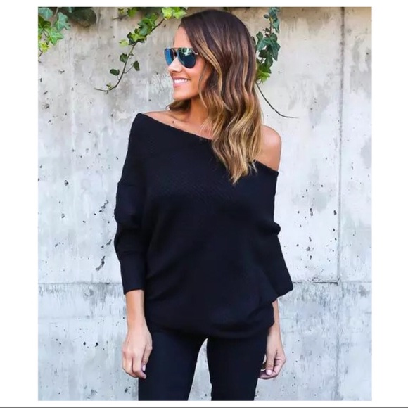 Camel Off Shoulder Ribbed Batwing Top - Picture 4 of 5